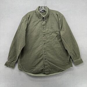 Marc Edwards Button Down Shirt Mens Large Corduroy Green Plaid Long Sleeve